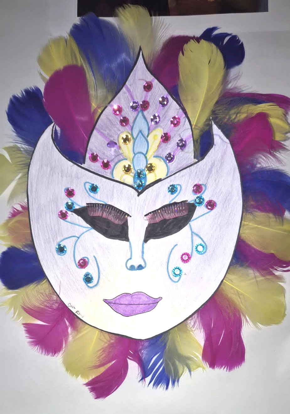 Màscara de Carnestoltes amb plomes de colors