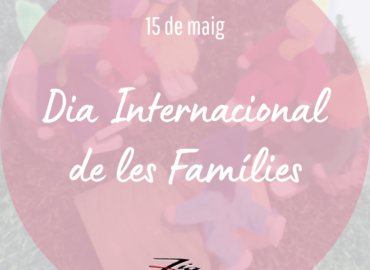 Família de Nins de Fons, cercle vermell en transparència a sobre i text 15 de maig Dia INternacional de les Famílies