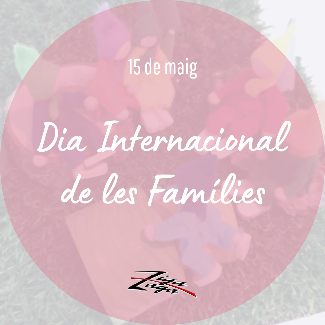 Família de Nins de Fons, cercle vermell en transparència a sobre i text 15 de maig Dia INternacional de les Famílies