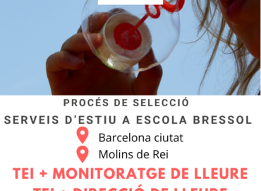 Procés de selecció Serveis d'Estiu a l'Escola Bressol. Barcelona Ciutat i Molins de Rei. TEI + monitoratge de lleure / TEI + direcció de lleure. inscriviu-vos-hi a la web